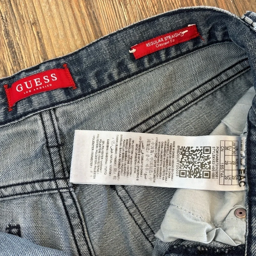 Guess Los Angeles Regular Straight Crescent Fit Blue Denim Jeans Mens 29x30